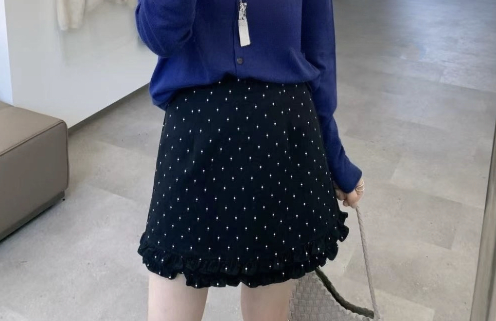 毛呢花边波点短裙秋冬时尚百搭显瘦显高腰a字毛呢半裙防走光短裙