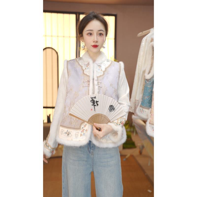 秋冬季水貂毛新款中国风百搭复古锦绣马甲FB251111