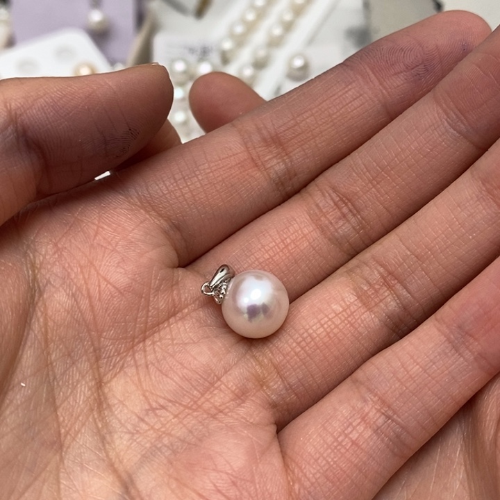 淡水珍珠银S925镶嵌加厚瓜子扣吊坠11m