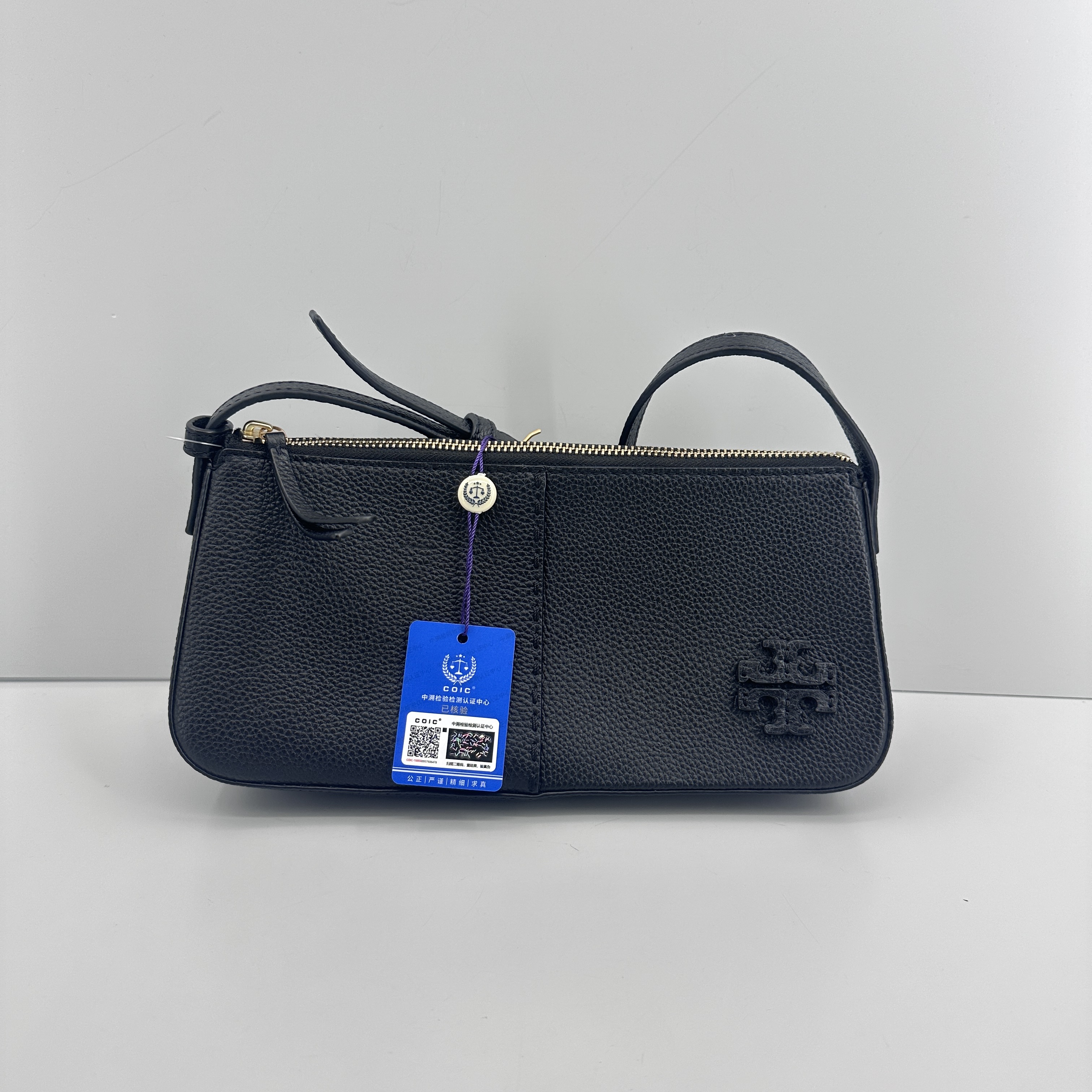 95新 TORY BURCH/汤丽柏琦 mcgraw黑色腋下包26x12x10cmSL122210