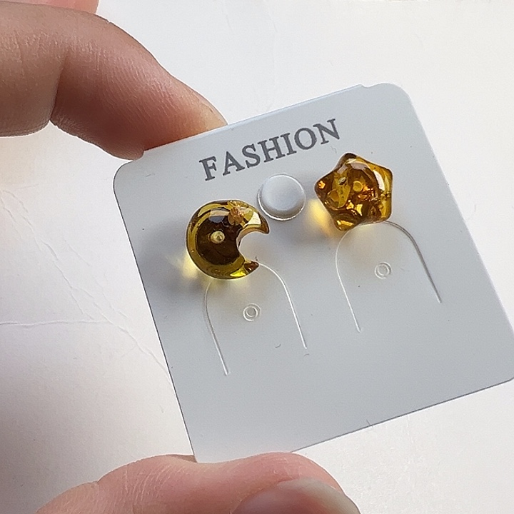 银S925镶嵌琥珀（花珀）耳饰