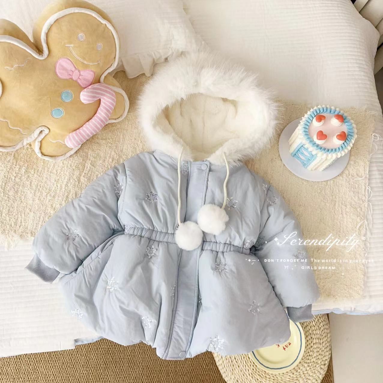 GP汤圆童装【雪国公主】冬季甜美重工亮片厚绒派克服外套 YA-3553