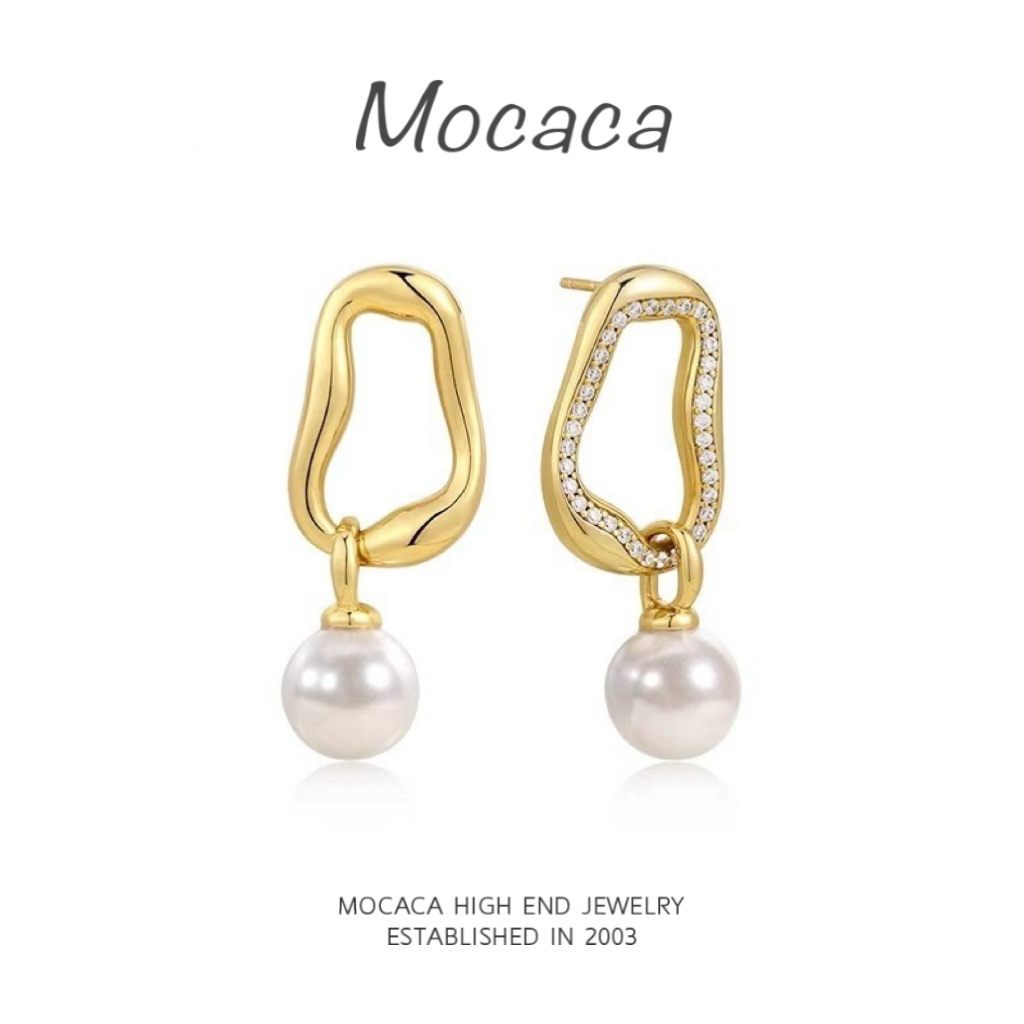 铜合金耳饰 MOCACA 镀k金 精致流光光影气质珍珠耳钉 MAC01