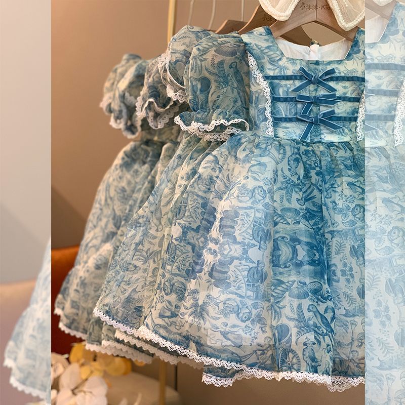 洛丽塔女童公主裙女宝宝连衣裙轻奢高定生日礼服纱裙泡泡袖六一