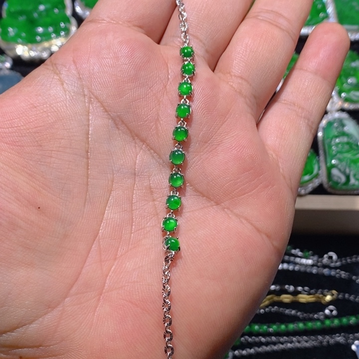 翡翠手链银S925镶嵌天然A货翡翠