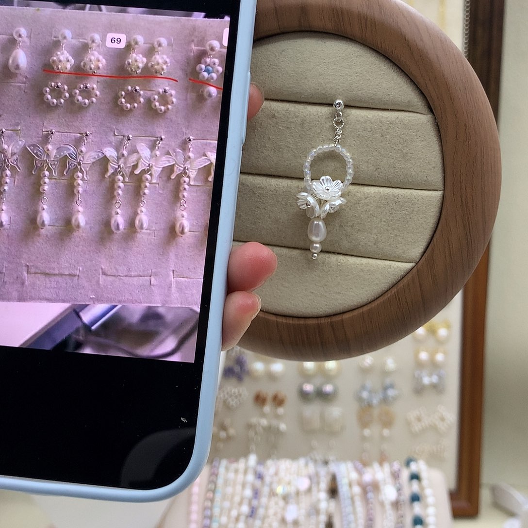 耳饰银S925镶嵌淡水珍珠