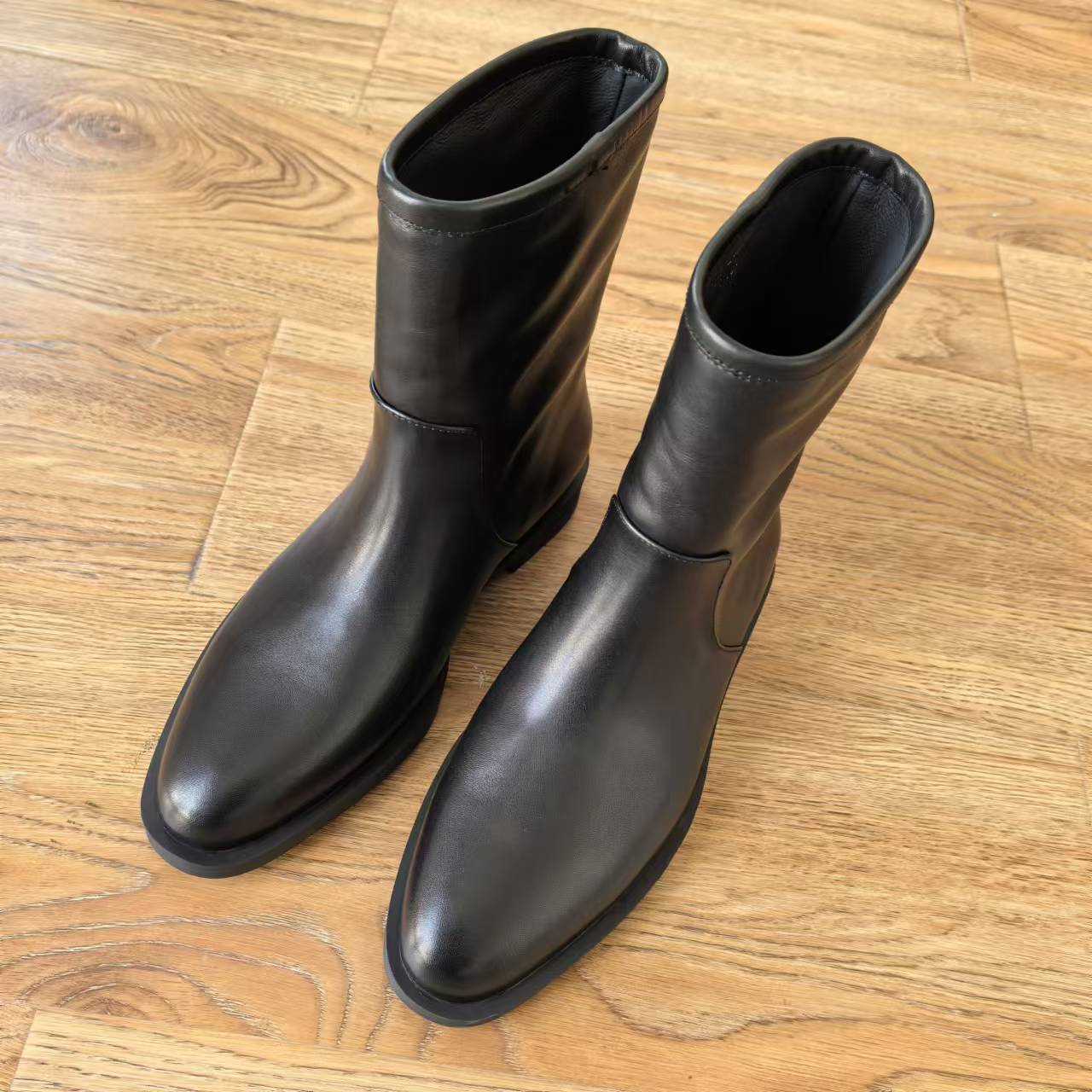 ALIZHPING直筒不过膝粗跟厚底英伦时装靴女短筒靴P336