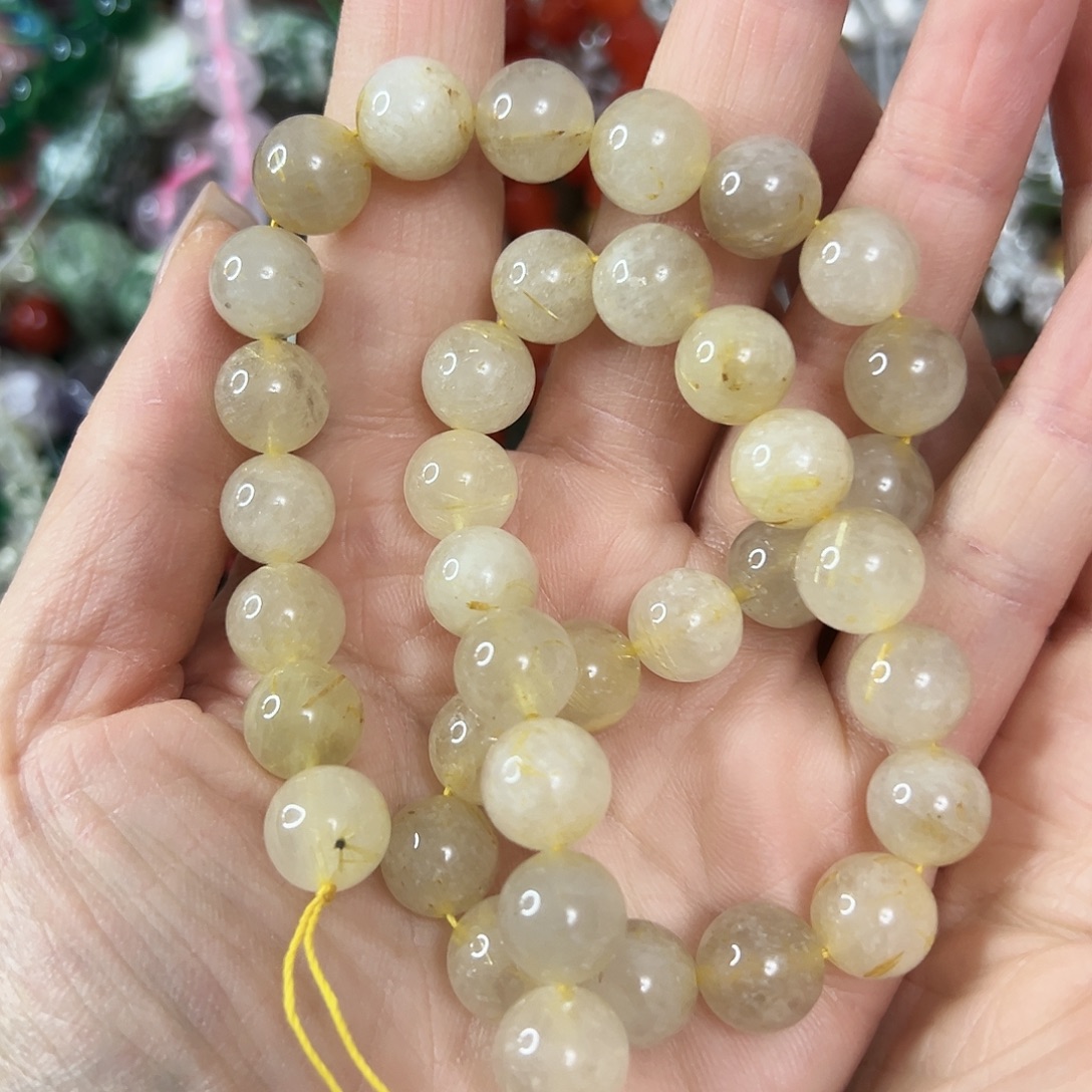 玛瑙/玉髓未镶嵌珠宝半成品，卡10金发晶一条