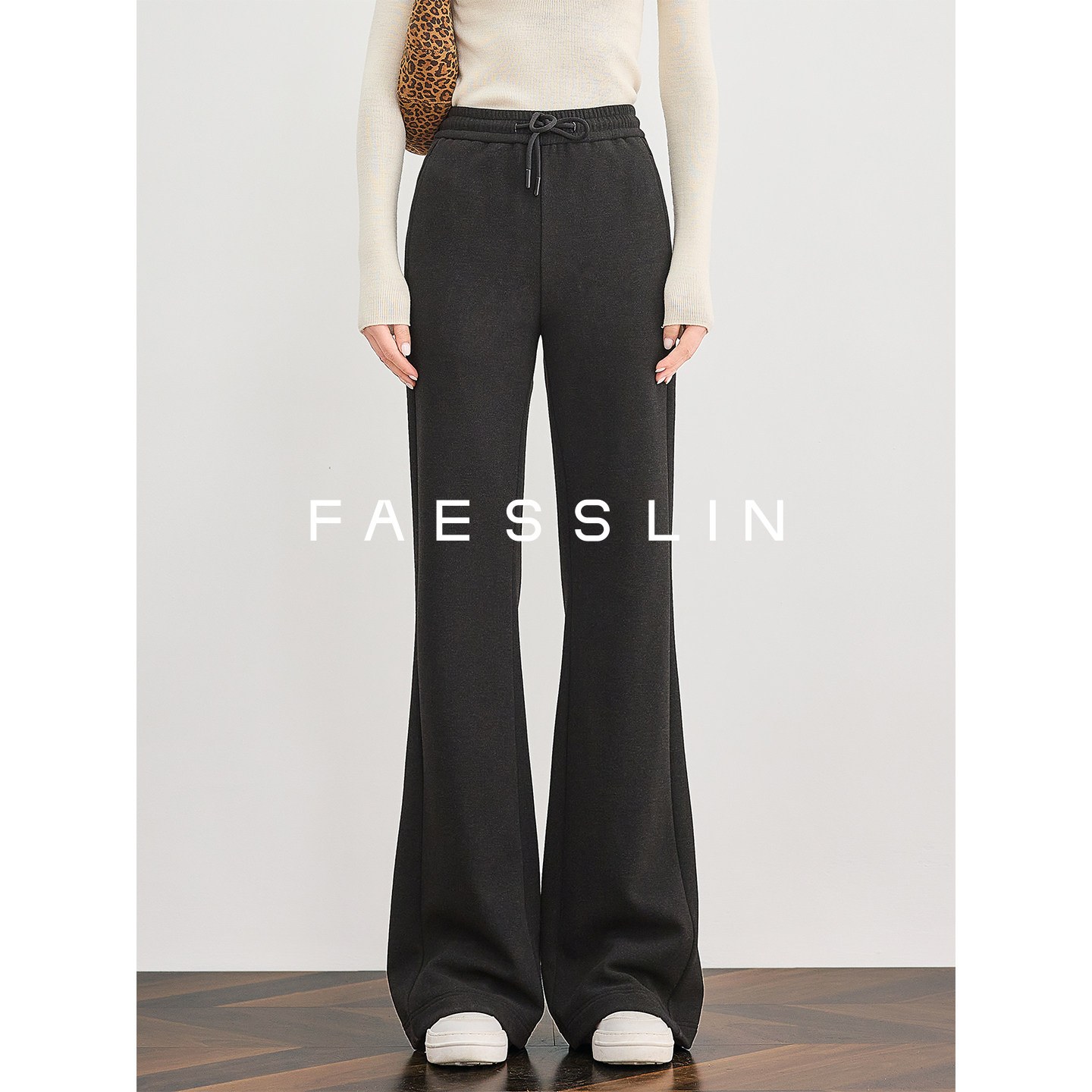 FAESSLIN【长腿开挂】冬季加绒加厚微喇裤复古修身羊毛休闲喇叭裤冬