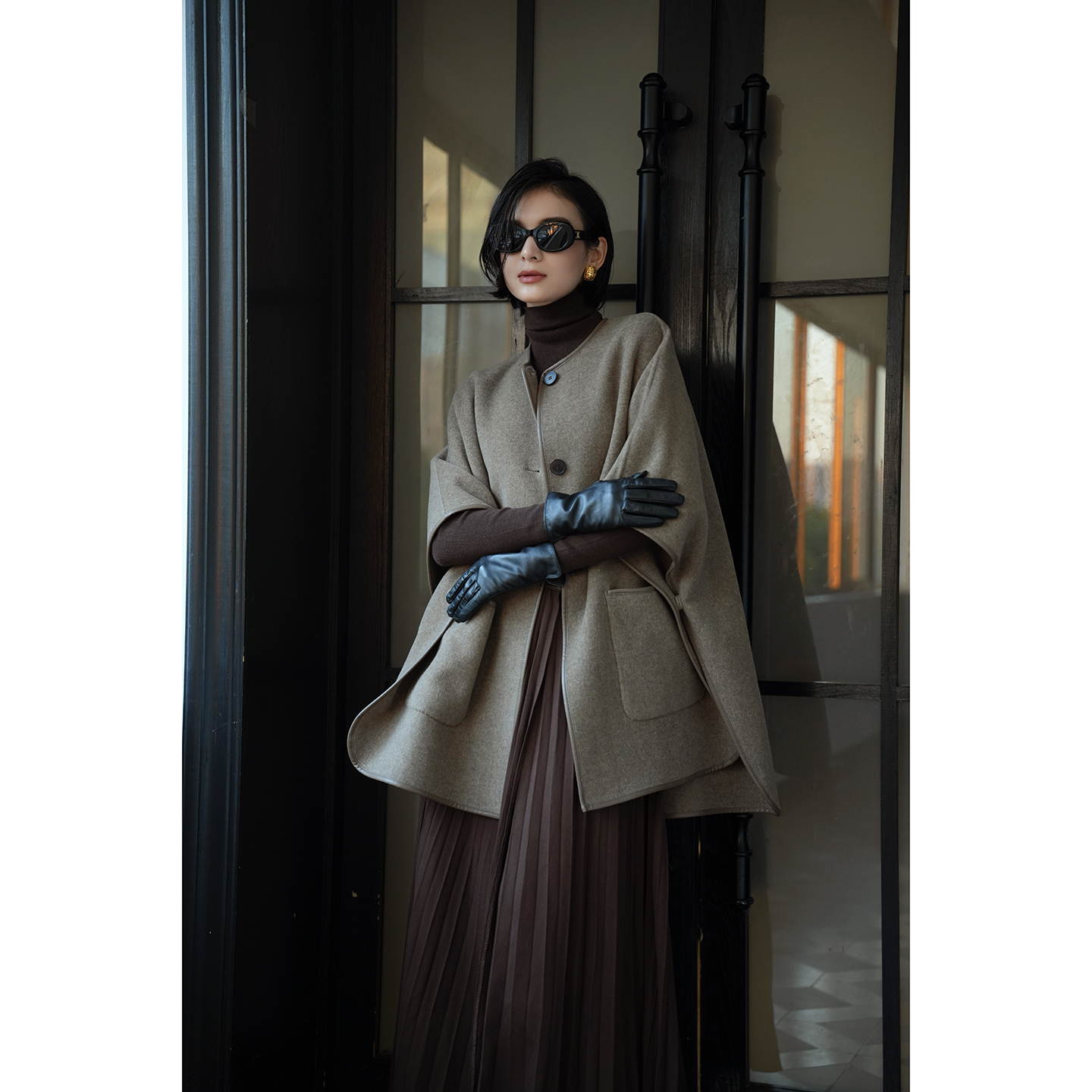 【苏黎世】M家斗蓬 极简北欧风情羊绒羊毛手工双面大衣中长款