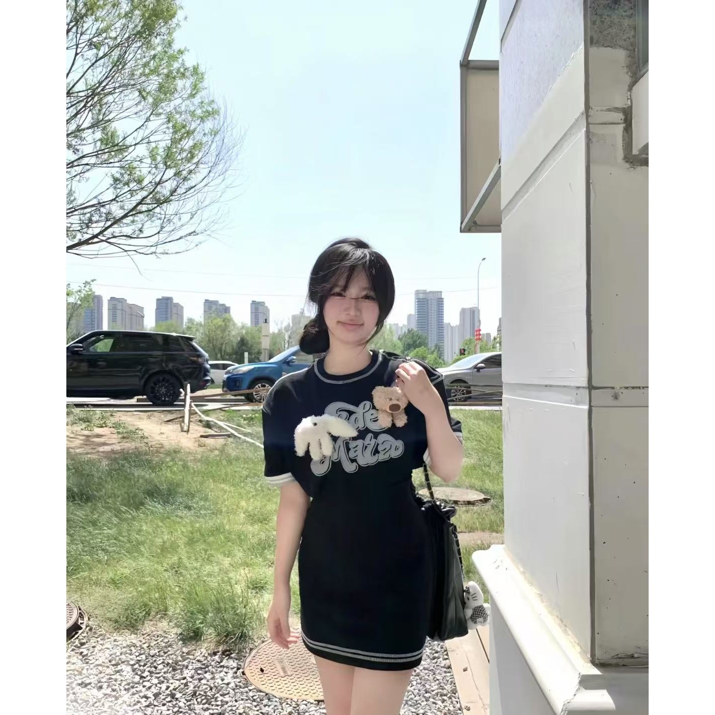 Fog（056）春夏新款立体玩偶设计感百搭海军领短袖T恤短裙 QZ07