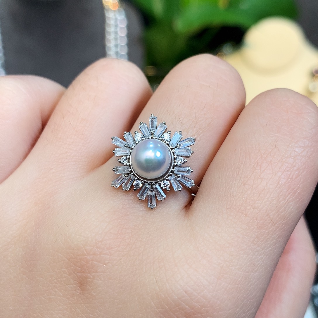 戒指银S925镶嵌海水珍珠