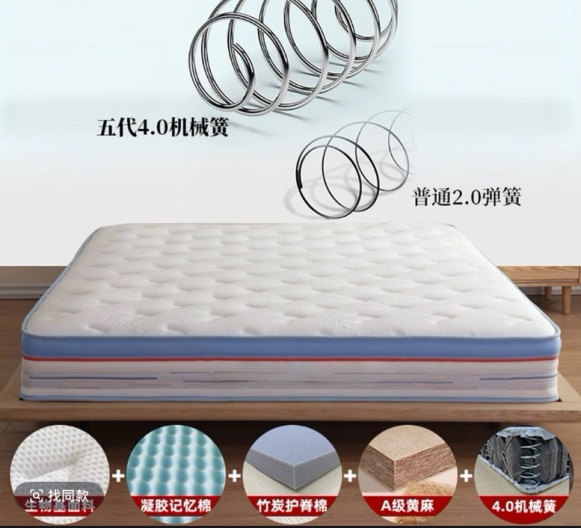 王朝（5代机械簧）全拆洗竹炭纤维独立袋护脊两面睡透气弹簧床垫