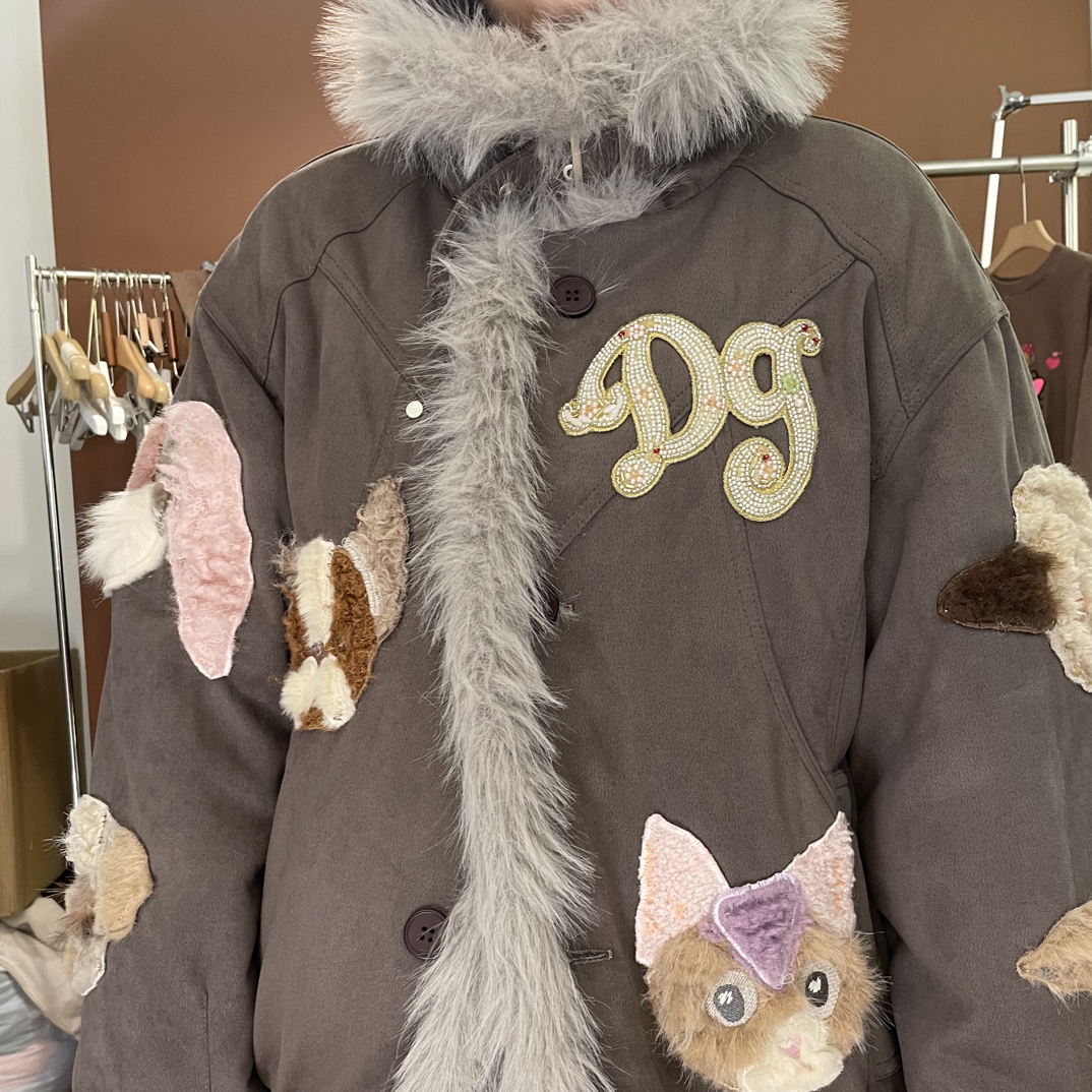 冬季新款卡通贴布绣棒球棉服外套