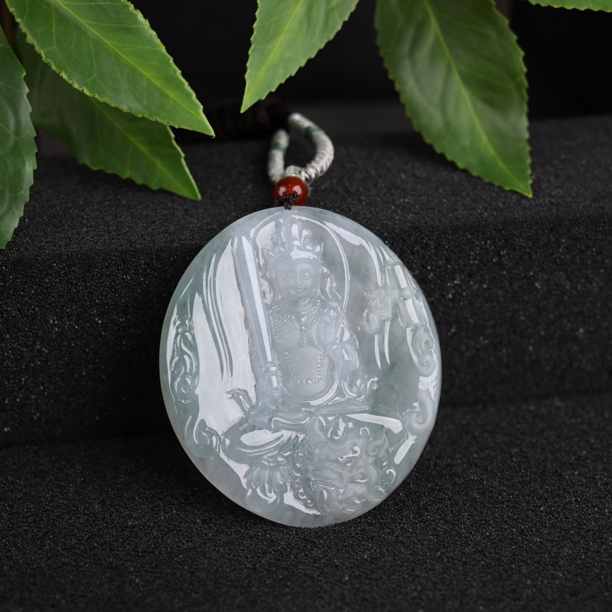 (生肖兔)天然翡翠文殊菩萨挂件（YP3020）十二生肖守护神