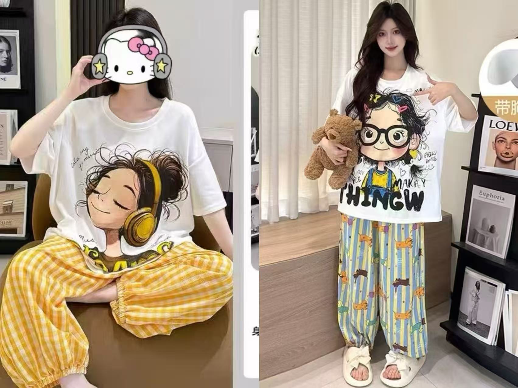 （新款）有胸垫舒适宽松睡衣