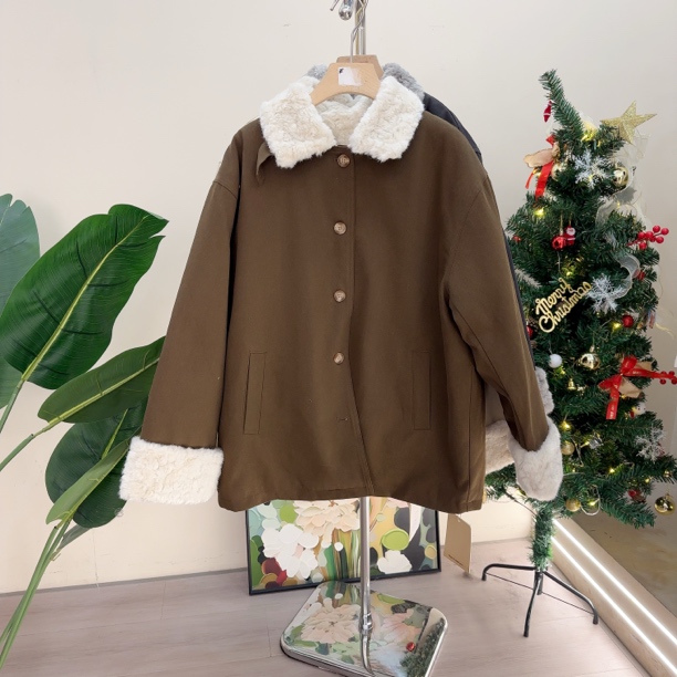 3095宽松羊羔毛翻领外套 衣长71