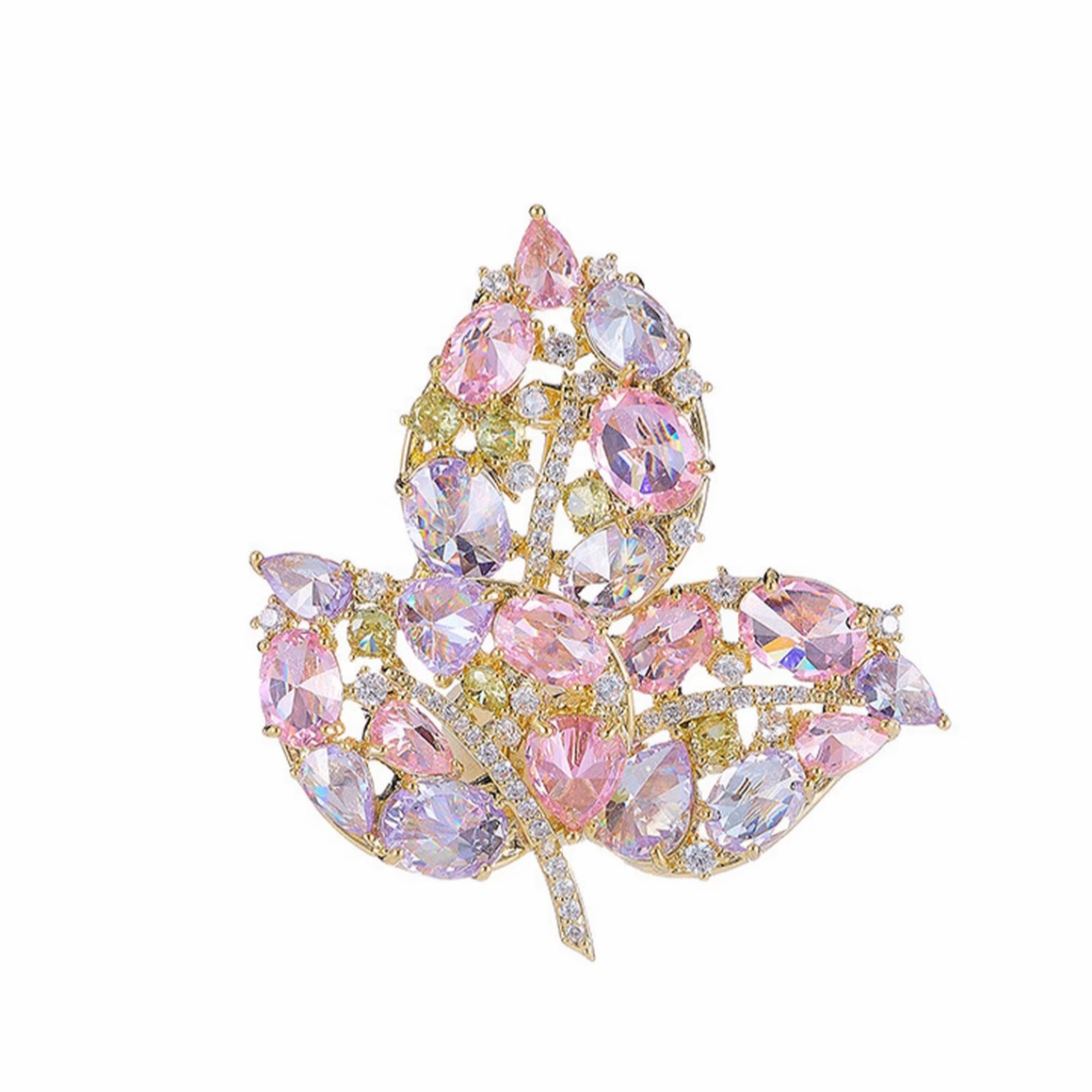 铜合金合成锆石胸针 时尚气质百搭粉枫叶胸针6043