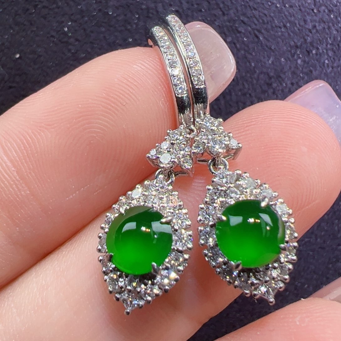 翡翠18K金镶嵌耳饰耳坠