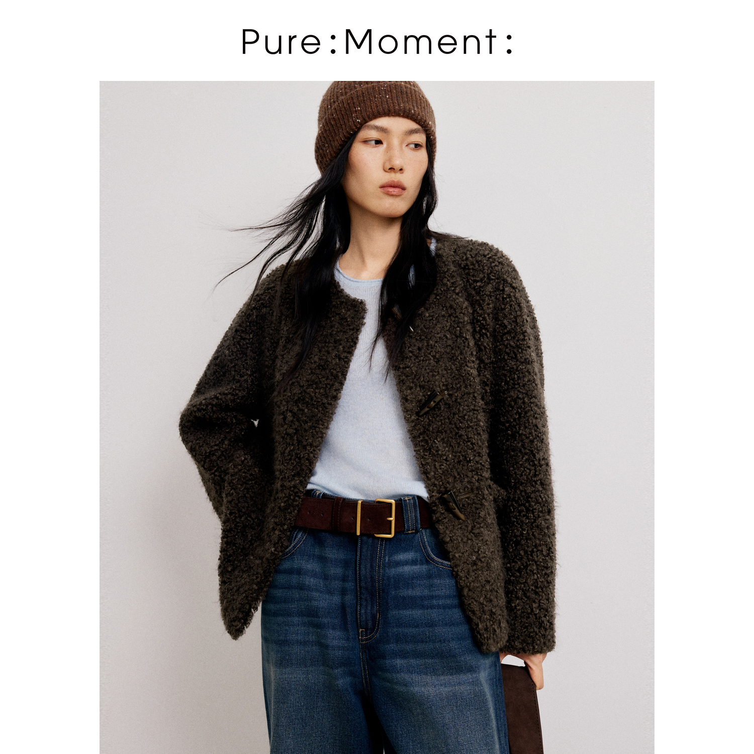 小麦檬Pure:Moment:秋冬新款复古牛角扣美拉德色外套4GA112531