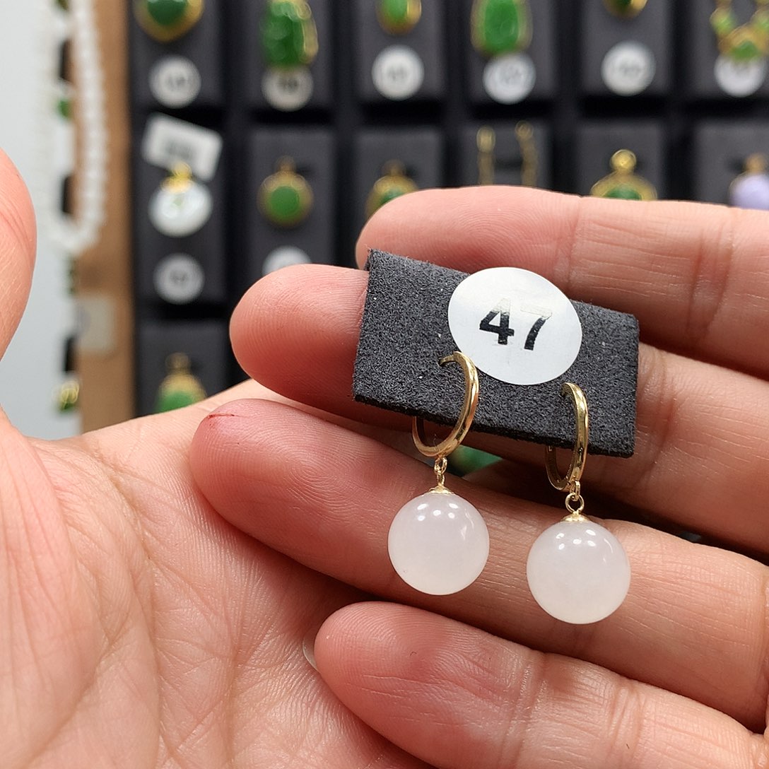 和田玉耳饰18K金镶嵌