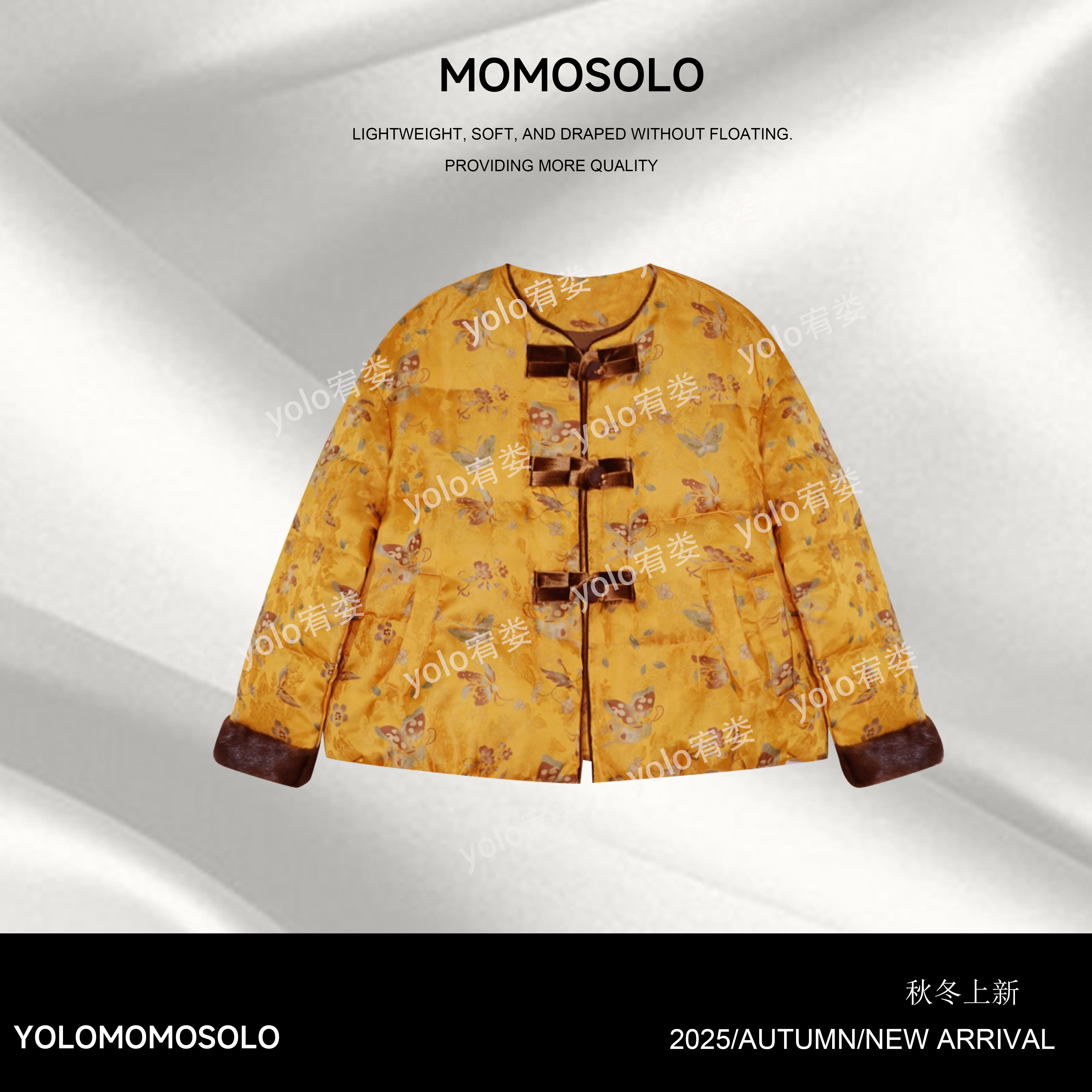 •金枝蝶•2025“水貂毛+90白鹅绒”100人丝福蝶金丝提花鹅绒服260123