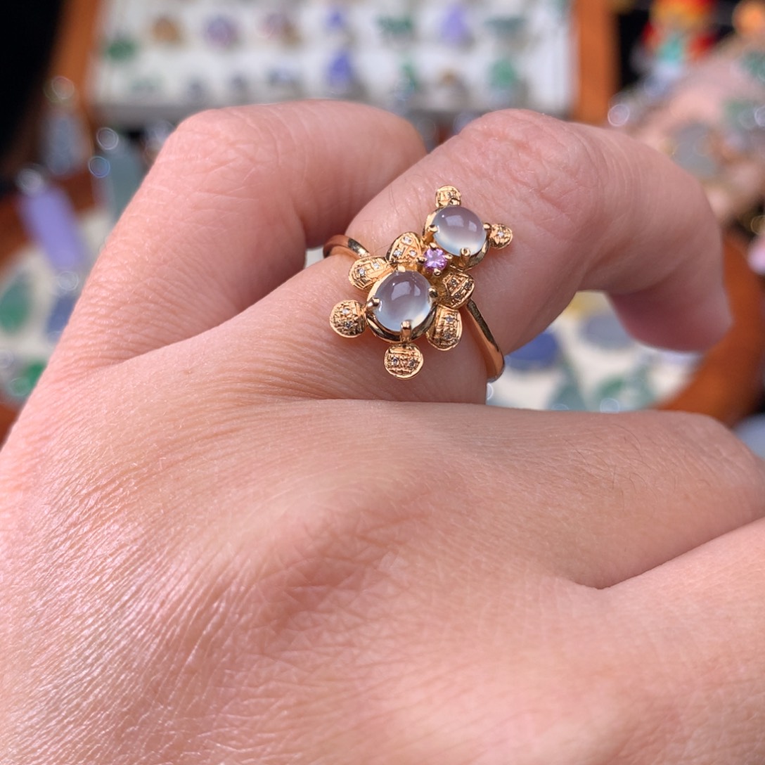 18K金镶嵌戒指翡翠小熊戒指