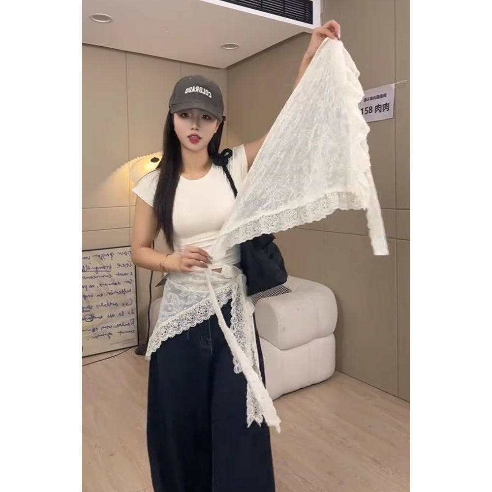 不规则杏色三角蕾丝半身裙女2025新款夏季宽松设计感独特别致屁帘
