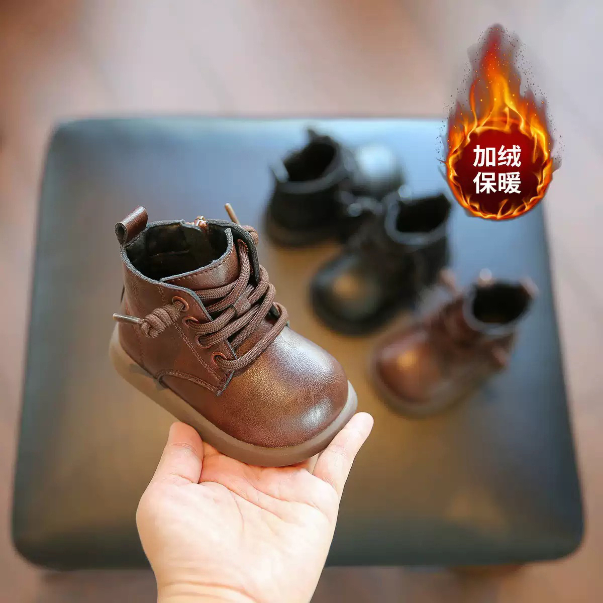宝宝鞋2025冬男女童新款短靴儿童靴子软底儿童小童皮靴加绒二棉