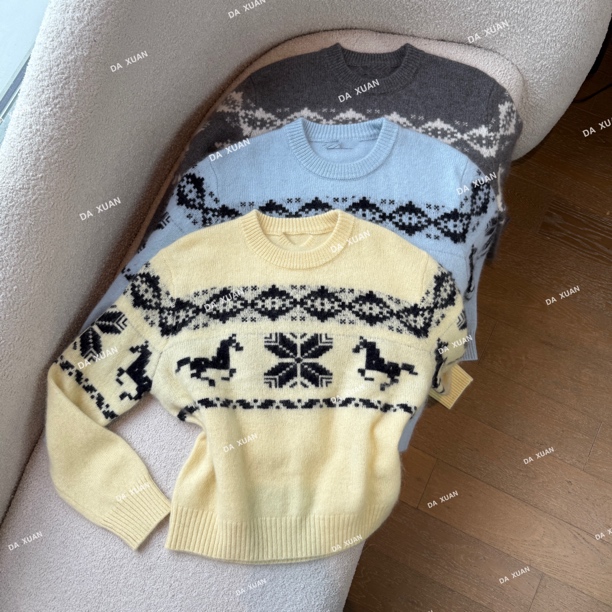 /D.X/冬季新款『蜜语』绵羊毛+山羊绒混纺圆领费尔岛针织毛衣/DH936