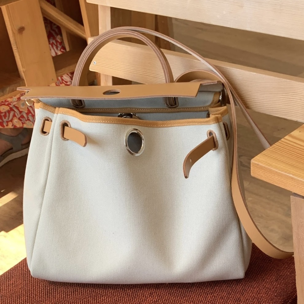 95新 Hermes/爱马仕 青奢荟/银扣herbag手拎斜跨包/B刻/65940