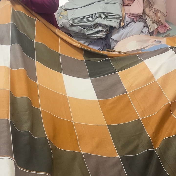 棉长绒棉橘咖大格子1.9米