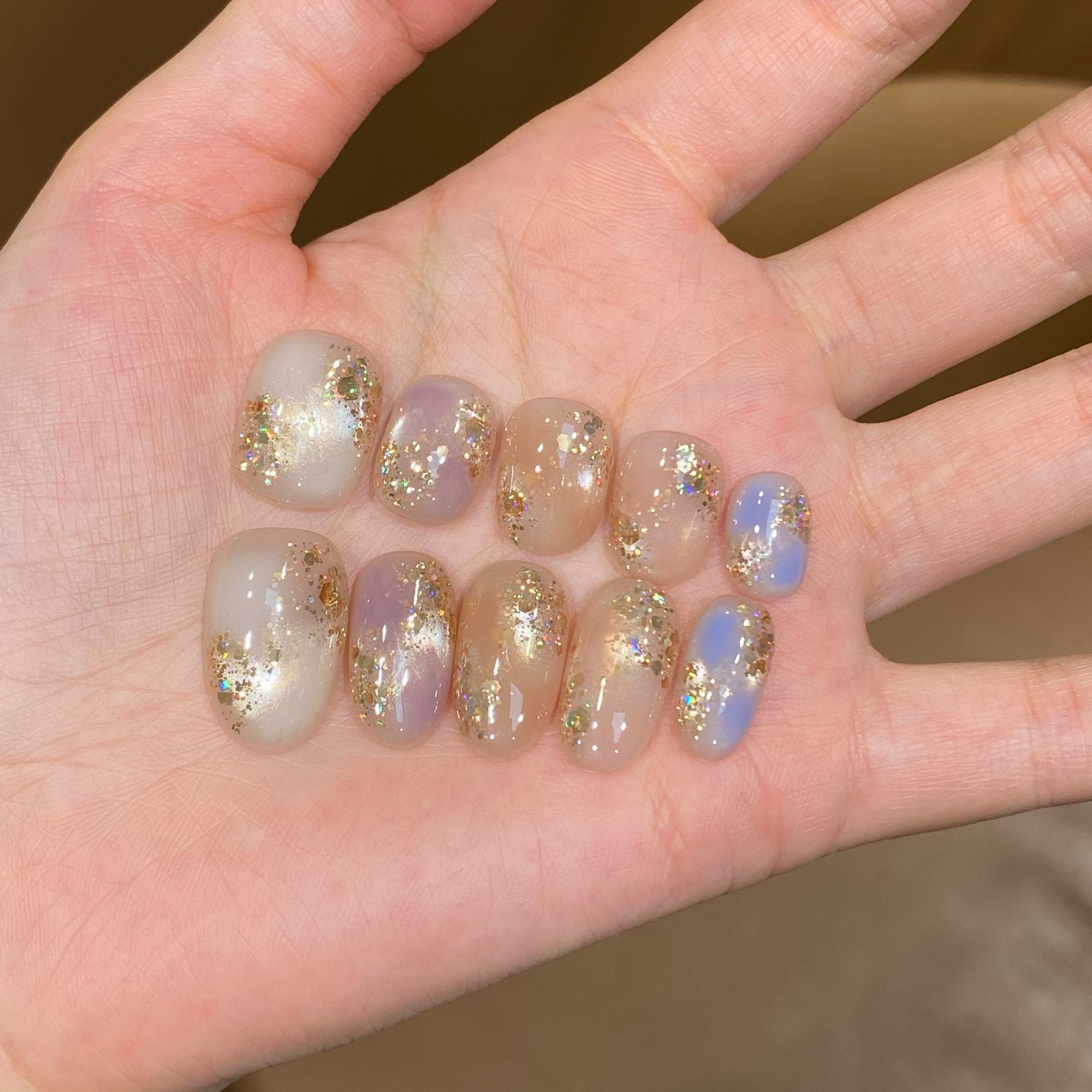 JDD【星雾】晕染蓝紫渐变亮片细闪短款手工穿戴甲片显白高级感美甲 