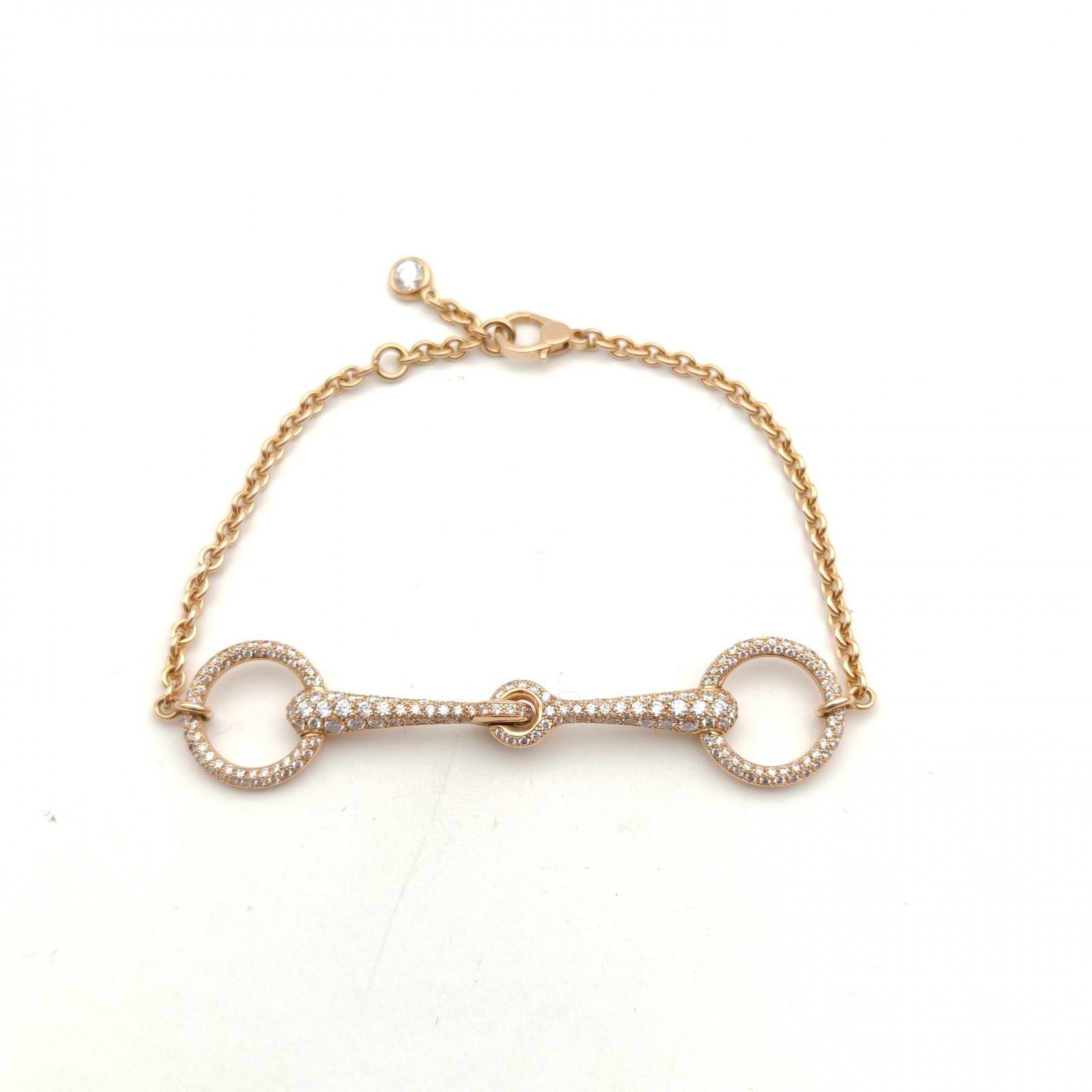 99新 Hermes/爱马仕 小花6欢 18K玫瑰金 满钻 马蹄扣 手链