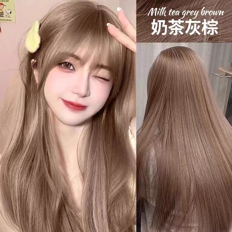 奶茶灰棕色染发剂2024流行色纯植物天然无刺激自己在家染头发膏女