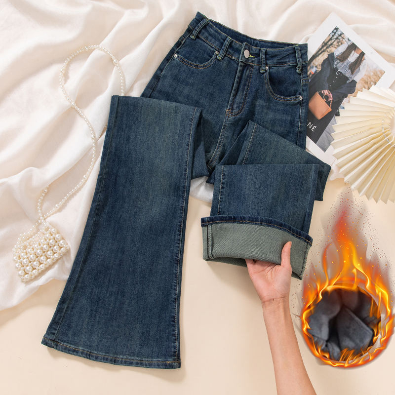 复古黑色高腰宽松垂感微喇牛仔裤女加绒秋冬百搭2025新款弹力显瘦