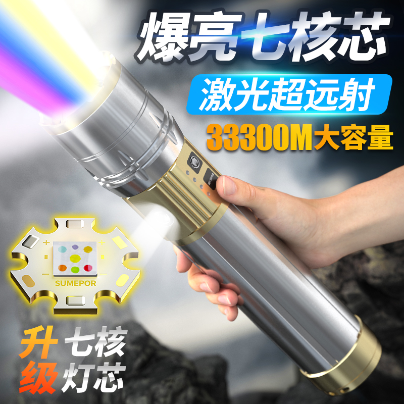 2025年新款苏美浦超亮强光手电筒户外激光炮7色多功能长续航月