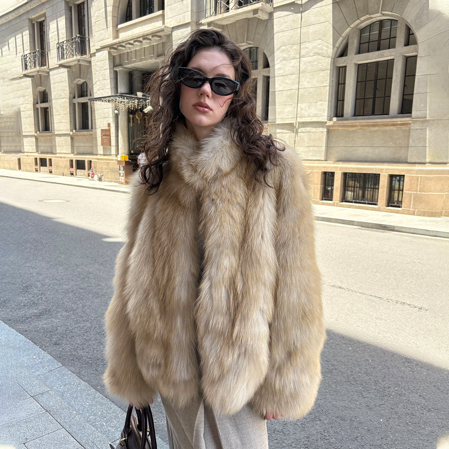 北麋「中古世纪」芬兰进口狐狸毛立领阔版名媛高级晕染皮草外套女冬