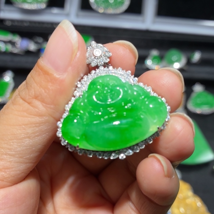 翡翠18K金镶嵌吊坠(不含链)翡翠