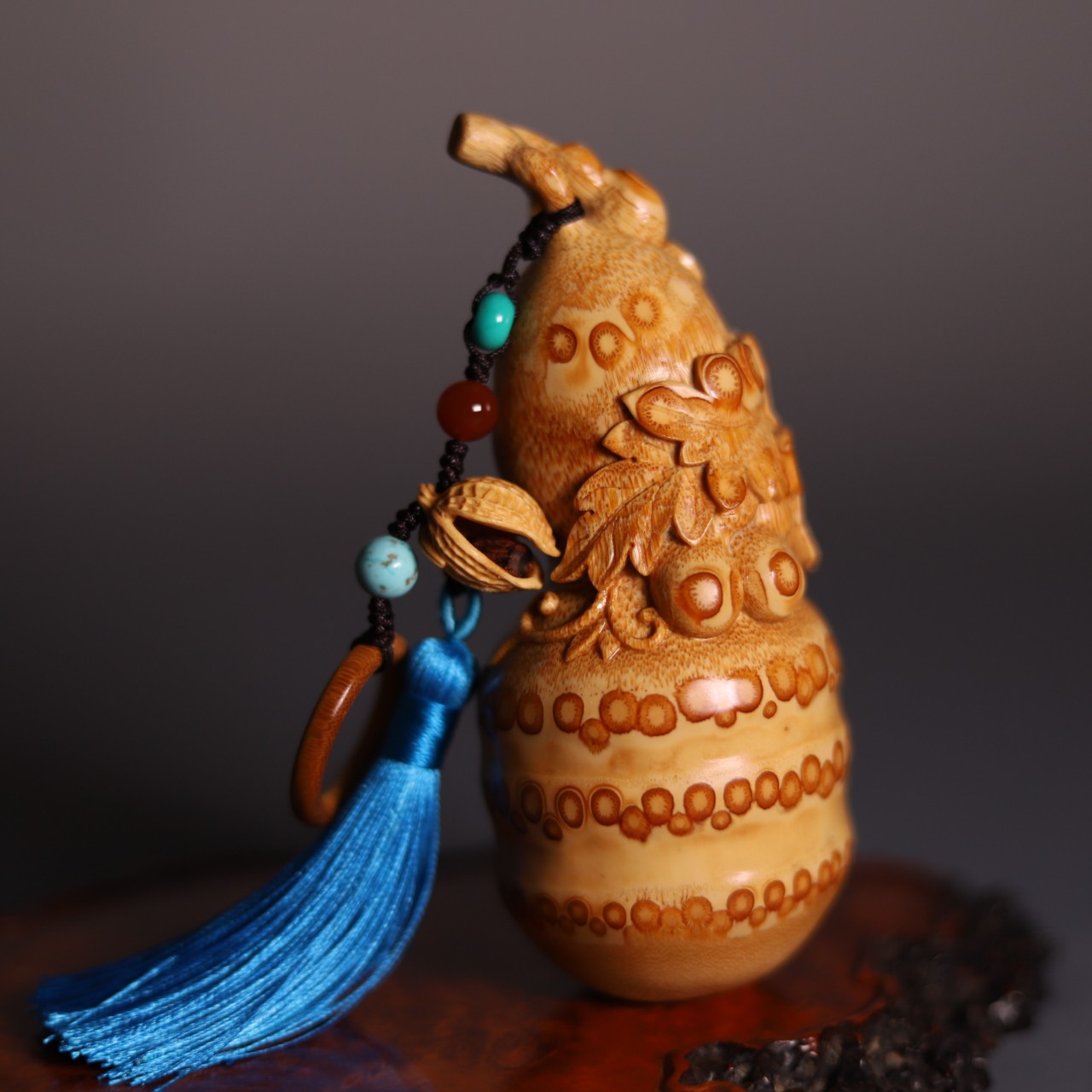 竹根雕精品葫芦手把件满钉张念超