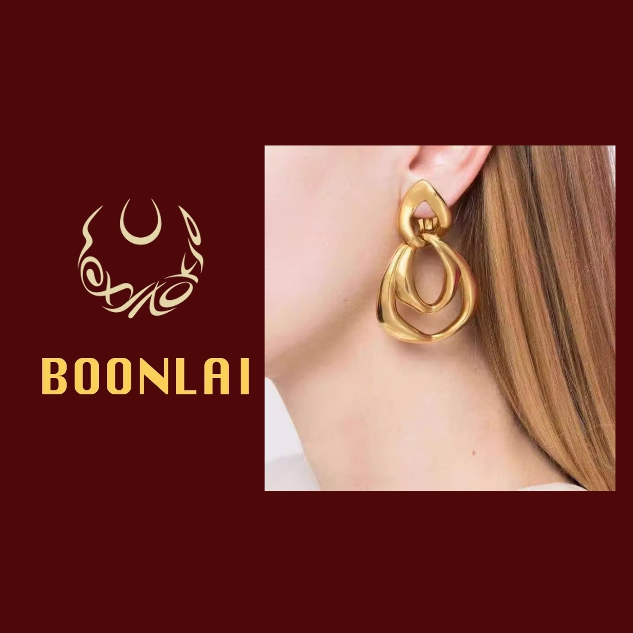 铜合金耳饰 【满七免一】Boonlai中古金属圆环耳环1383