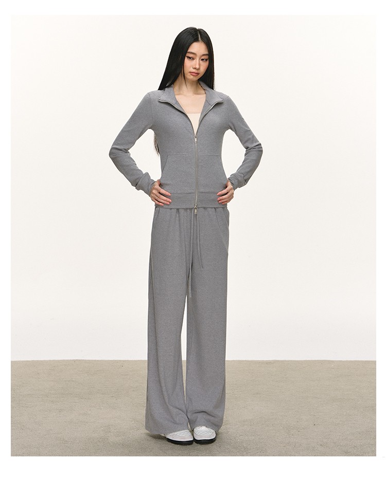 anna aneae休闲立领短款卫衣女秋冬季套装运动开衫外套裤子两件套