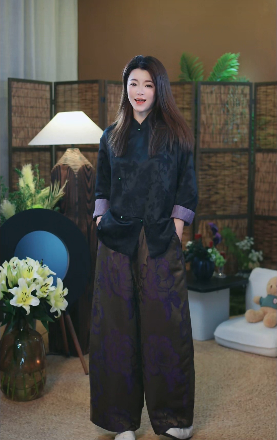 杯子家《紫气东来花苞蚕丝棉长裤》秋冬保暖加厚柔软亲肤透气休闲裤