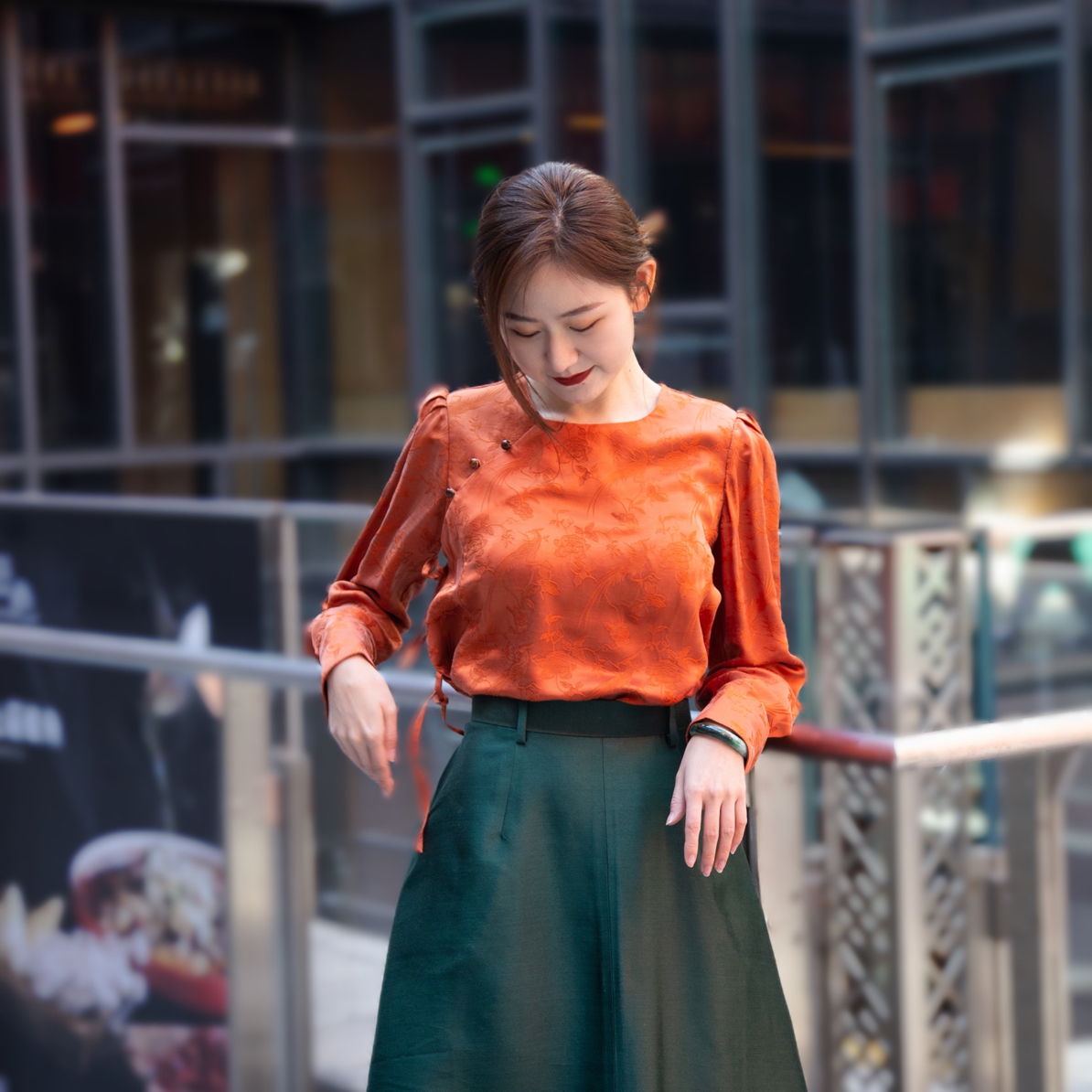 YIWEN STUDIO设计师原创焦糖色圆领中式系带衬衫上衣宽松气质休闲