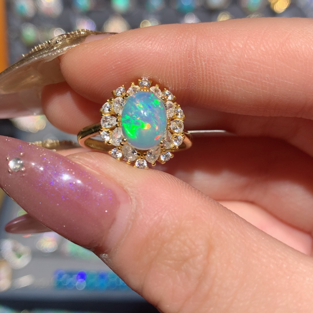 欧泊福利戒指w银S925镶嵌