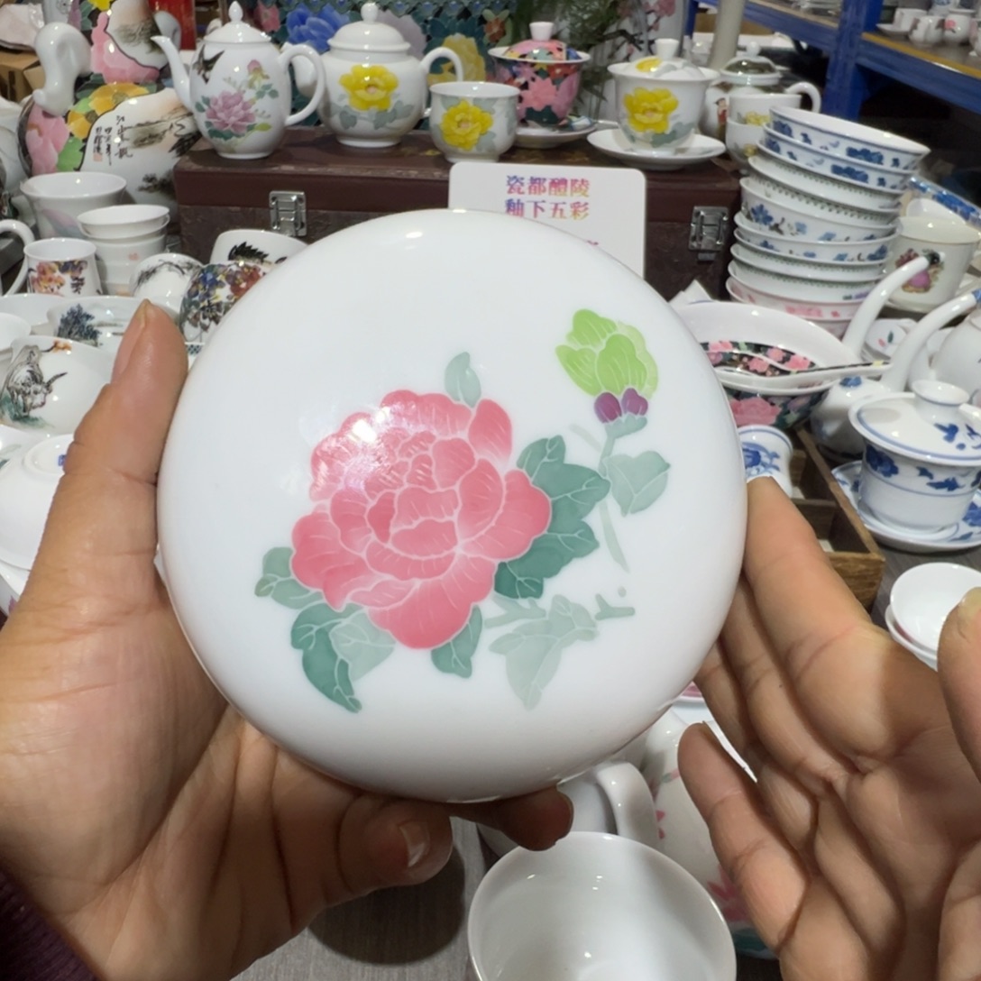 醴陵瓷直播供货基地炸福利手绘印泥盒