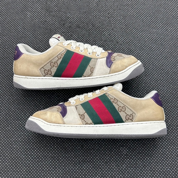 95新 GUCCI/古驰 39码 25cm 古驰 脏脏鞋 米紫色 满印 板鞋