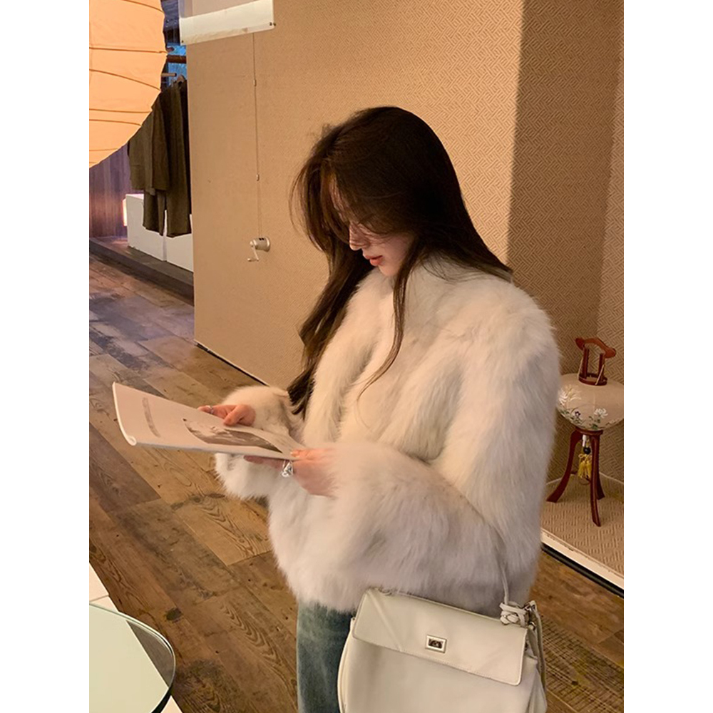 仿狐狸毛皮草毛毛外套女冬超好看气质显瘦毛茸茸上衣防寒33372#