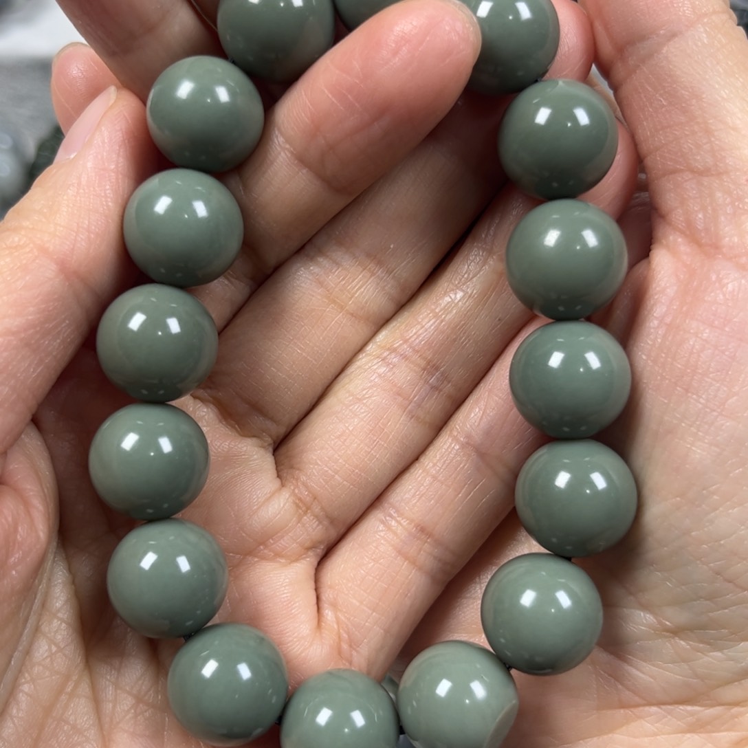 和田玉手链未镶嵌卡14圆珠珠宝级