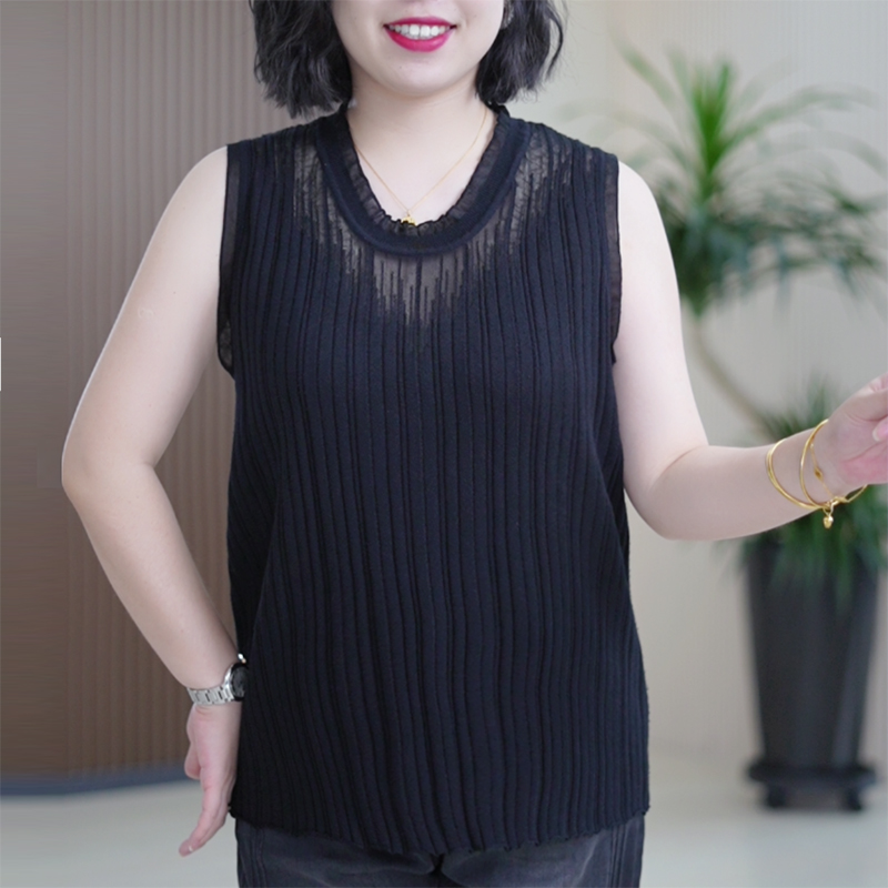 欧根纱背心女柔软舒适大码弹力肌理渐变木耳边打底衫莫代尔上衣潮